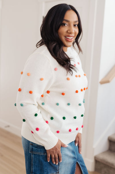 Candy Buttons Pom Detail Sweater Womens Southern Soul Collectives