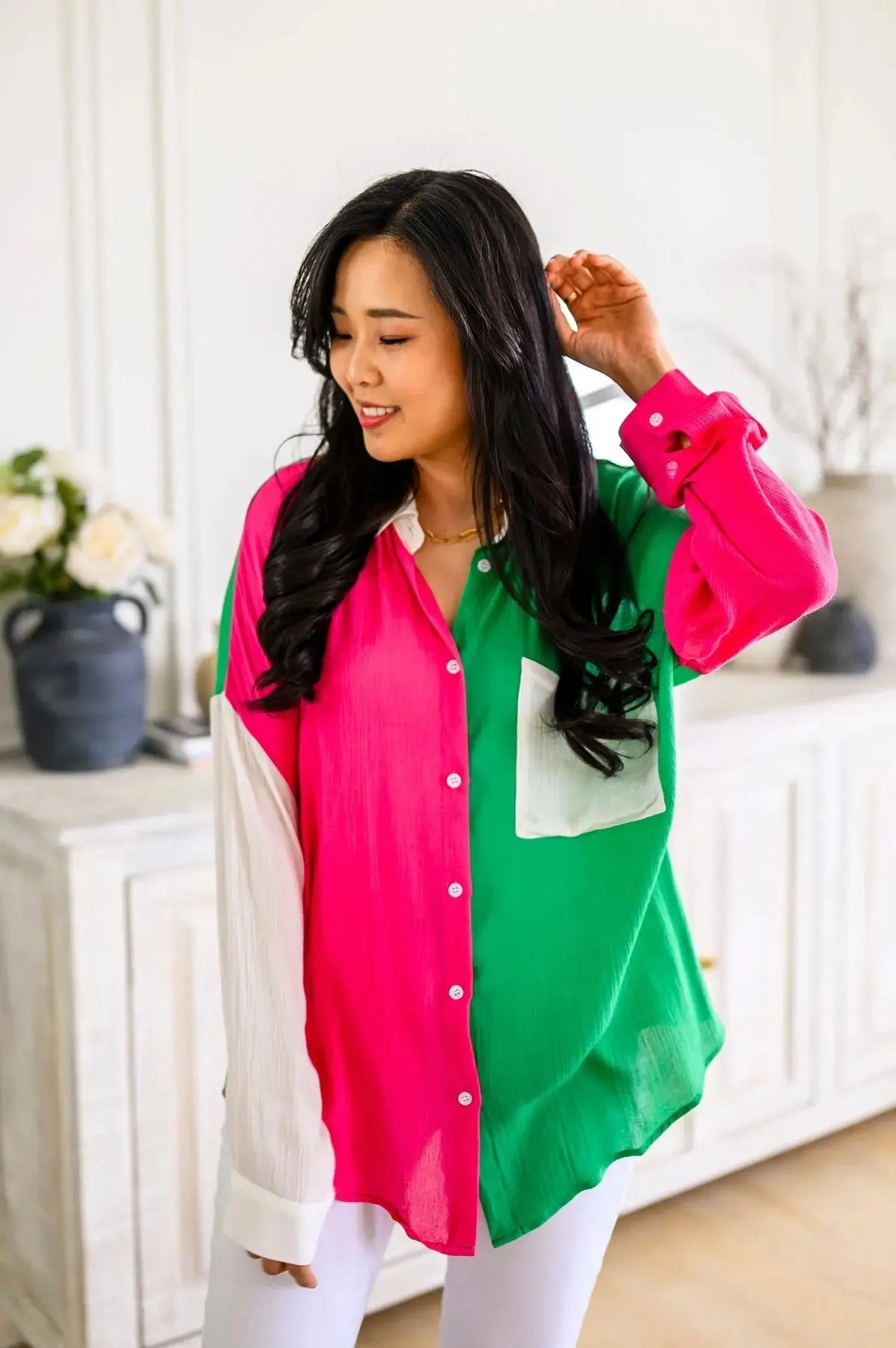 Capture the Day Two Toned Button Up Womens Southern Soul Collectives