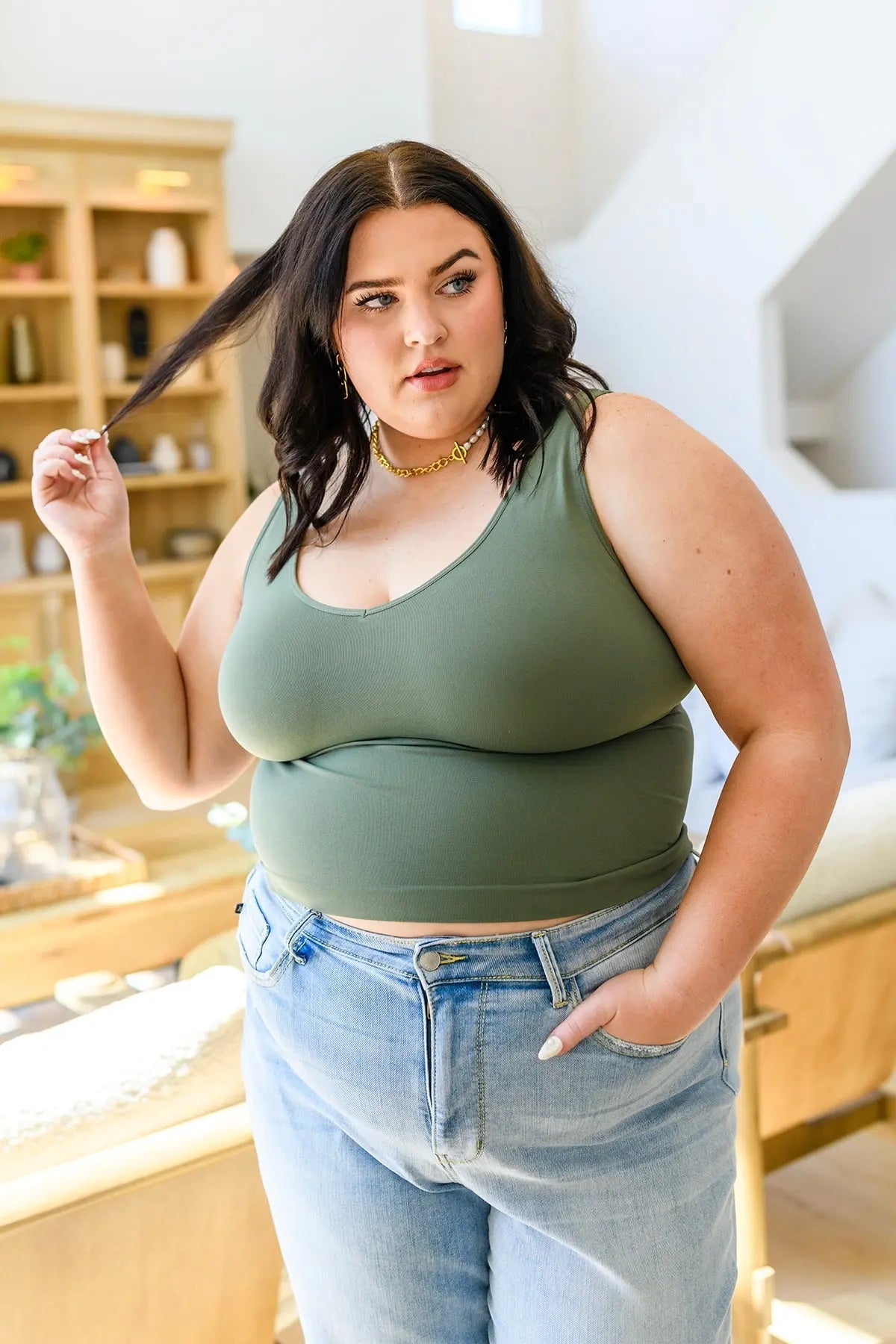 Carefree Seamless Reversible Tank in Olive Womens Southern Soul Collectives