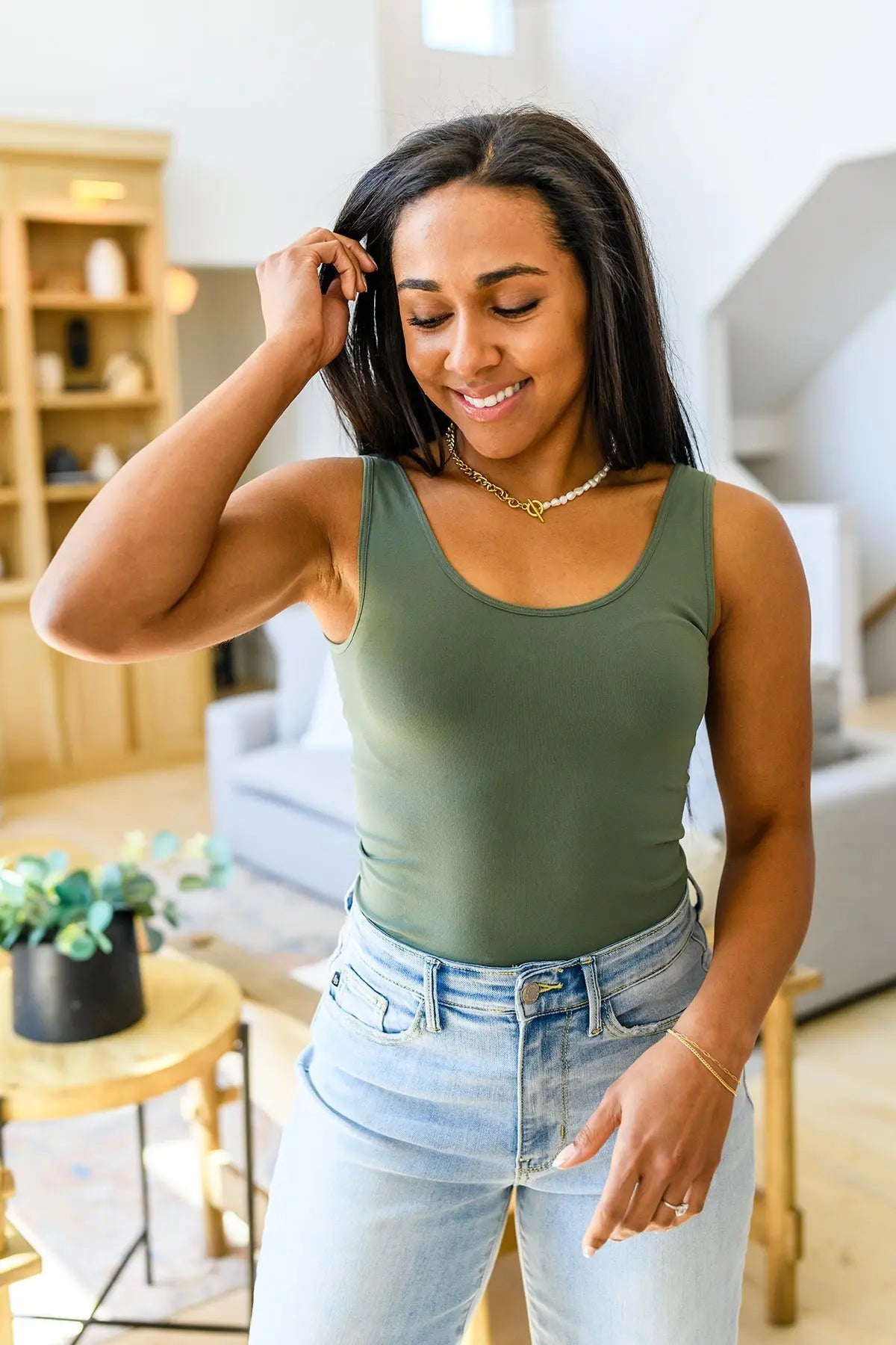 Carefree Seamless Reversible Tank in Olive Womens Southern Soul Collectives