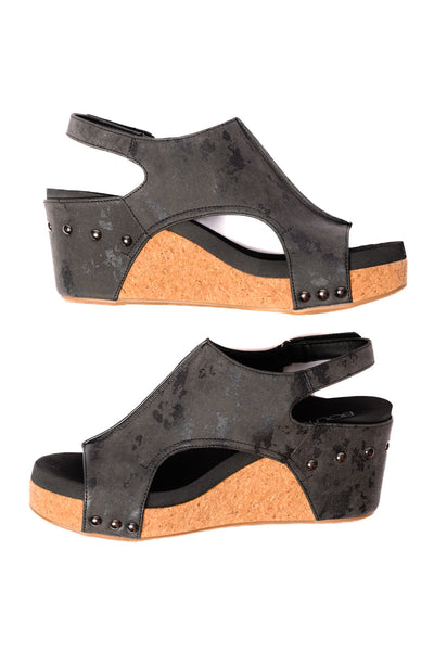 Carley Wedge Sandals in Black Metallic Southern Soul Collectives