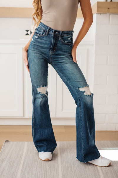Cassandra High Rise Control Top Distressed Flare Jeans Southern Soul Collectives