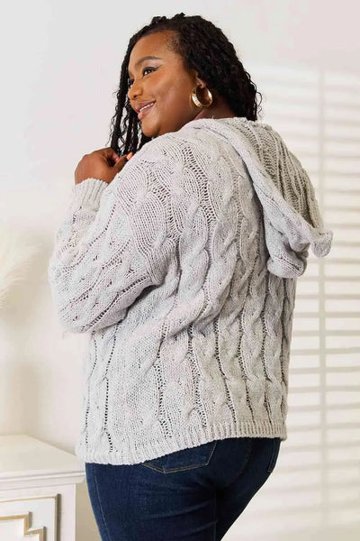 Classy Cable-Knit Hooded Sweater in Light Gray  Southern Soul Collectives