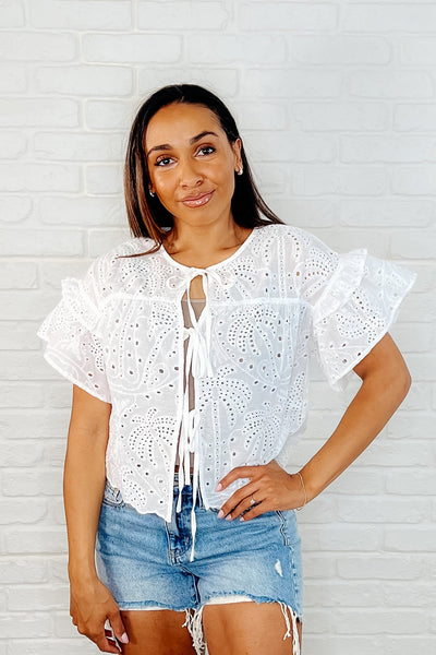 Classy As Heck Eyelet Front Tie Top in Off White Southern Soul Collectives