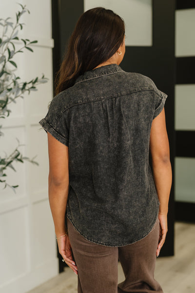 Cloud Nine to Five Button Down Blouse in Ash Black