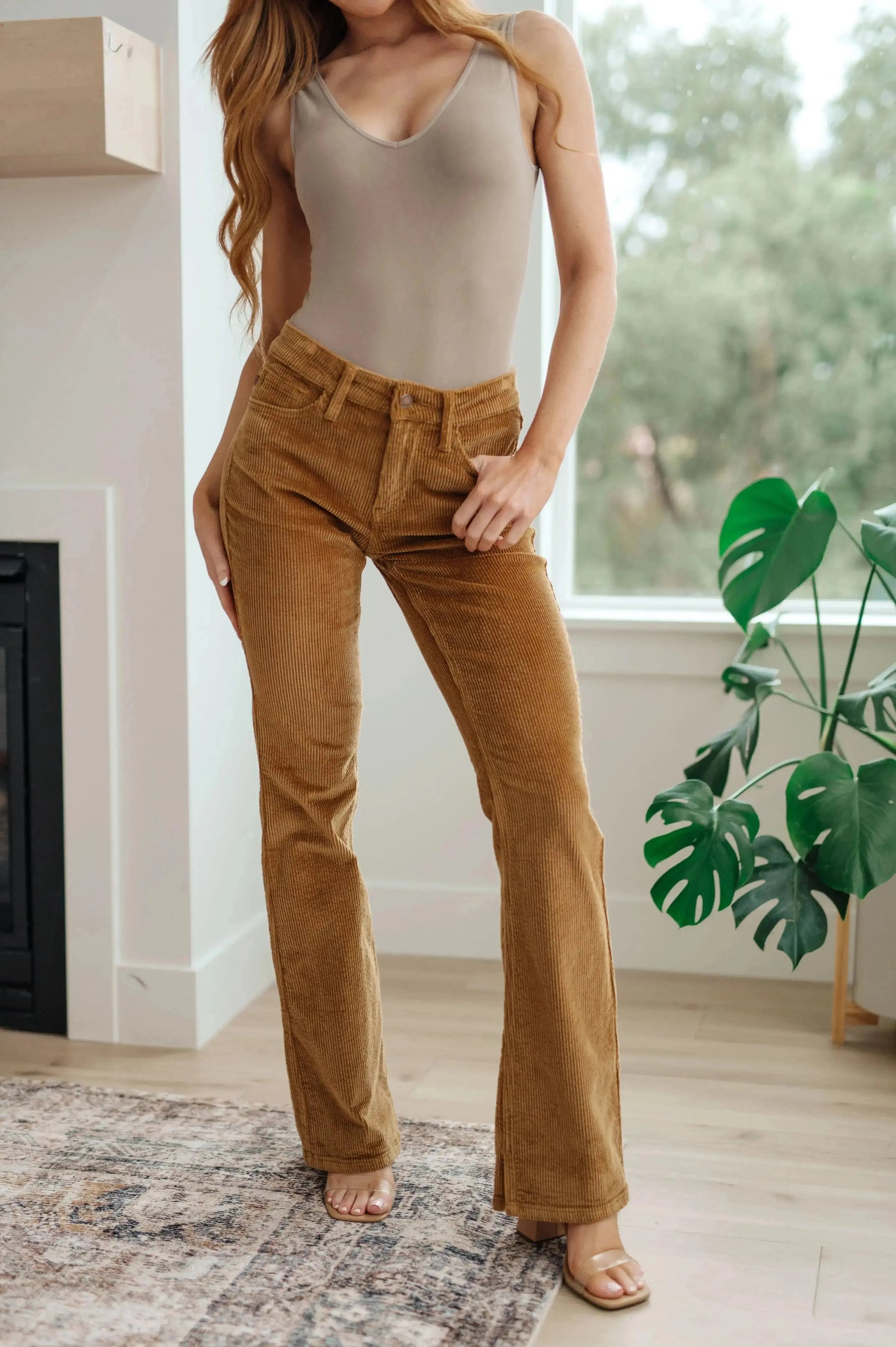 Cordelia Bootcut Corduroy Pants in Camel Womens Southern Soul Collectives