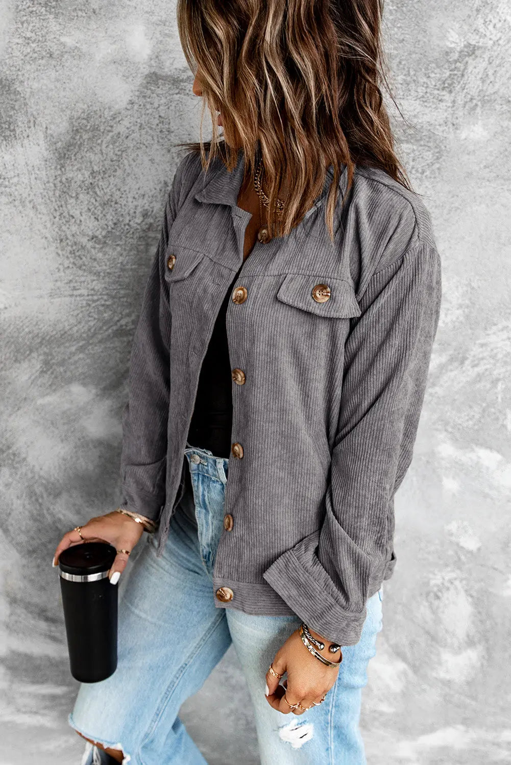 Corduroy Long Sleeve Jacket in Gray, Brown, Pink  Southern Soul Collectives