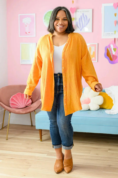 Corey Button Up Top in Tangerine Womens Southern Soul Collectives