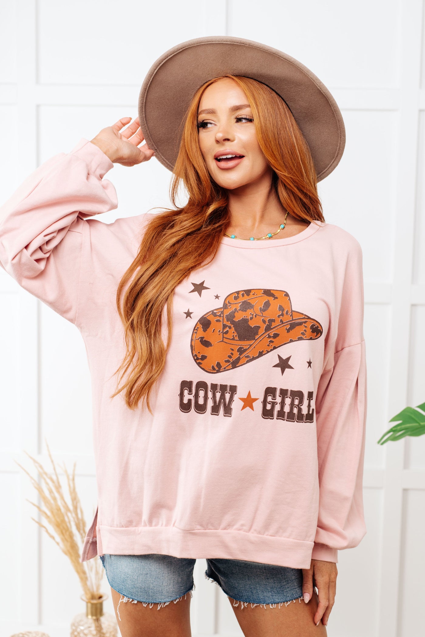 Cow Girl Graphic Pullover in Dusty Pink Southern Soul Collectives