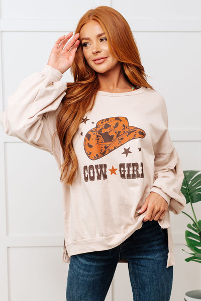 Cow Girl Graphic Pullover in Stone Southern Soul Collectives