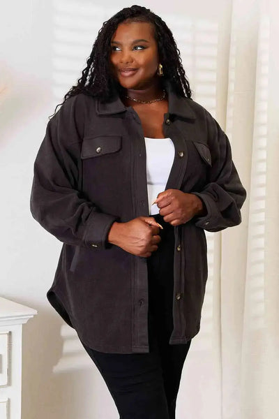 Cozy Gal Button Down Shacket in Faded Black  Southern Soul Collectives