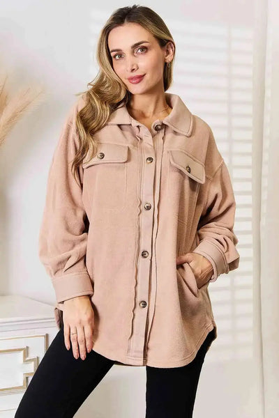 Cozy Gal Button Down Shacket in Light Apricot  Southern Soul Collectives