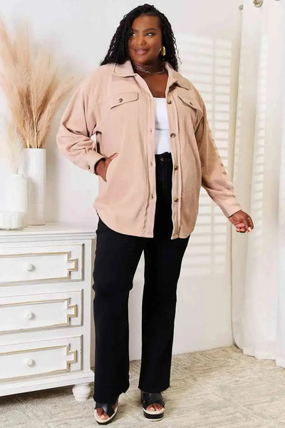 Cozy Gal Button Down Shacket in Light Apricot  Southern Soul Collectives