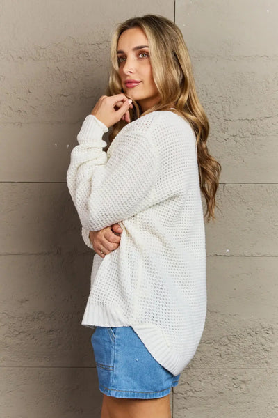 Cozy Season High Low Waffle Sweater Pullover in Ivory  Southern Soul Collectives
