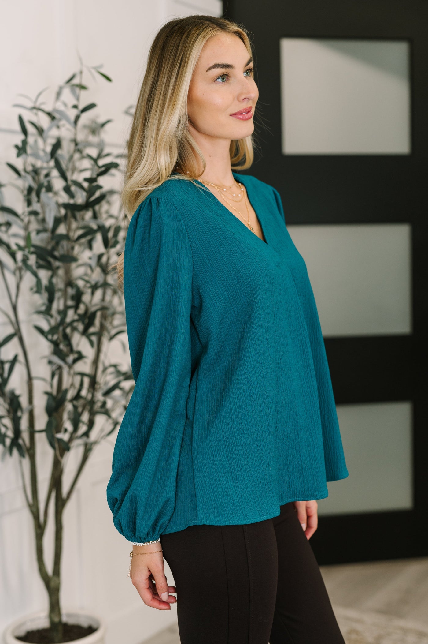 Desk to Dinner V-Neck Balloon Sleeve Blouse Southern Soul Collectives