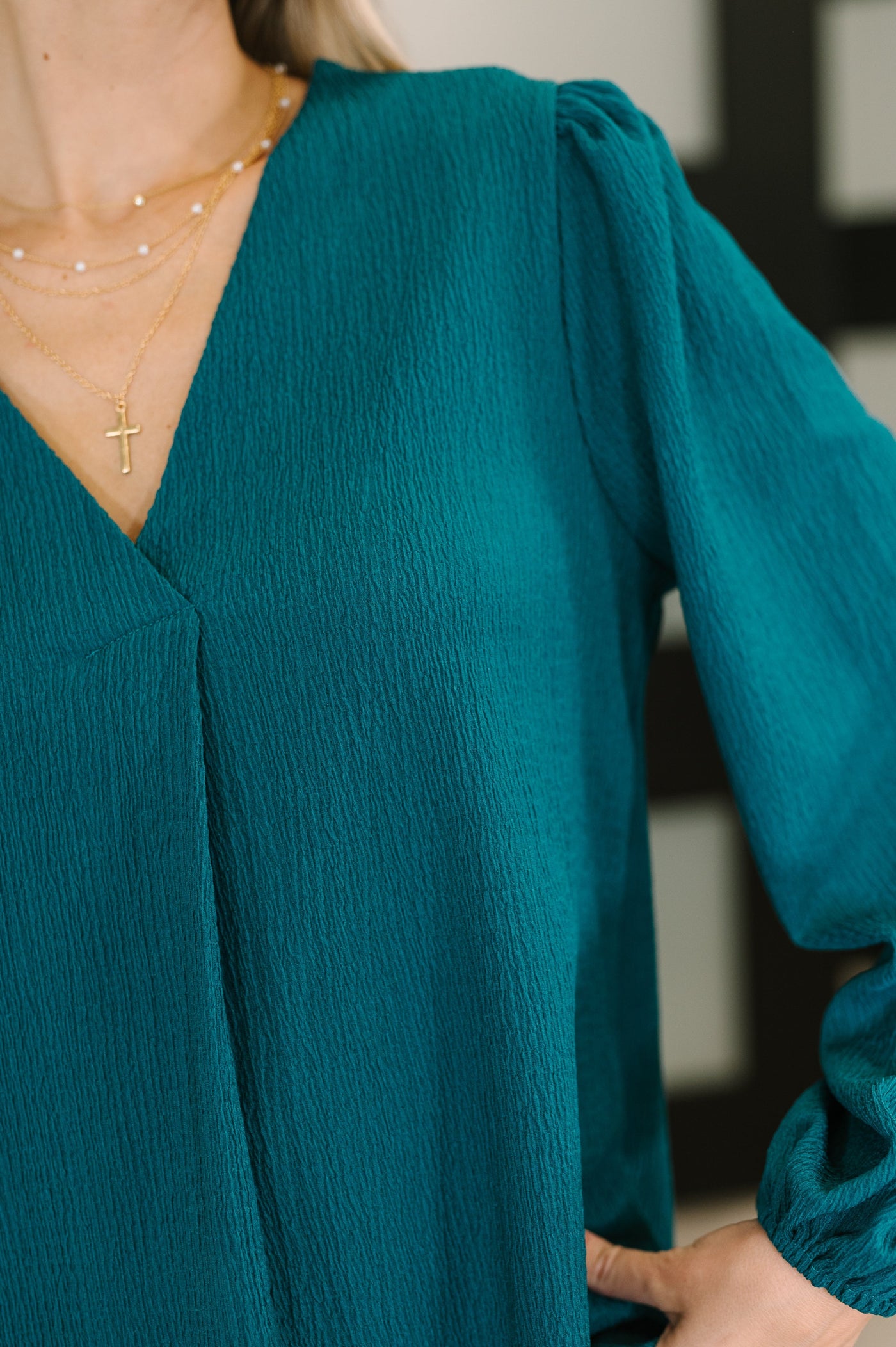 Desk to Dinner V-Neck Balloon Sleeve Blouse Southern Soul Collectives