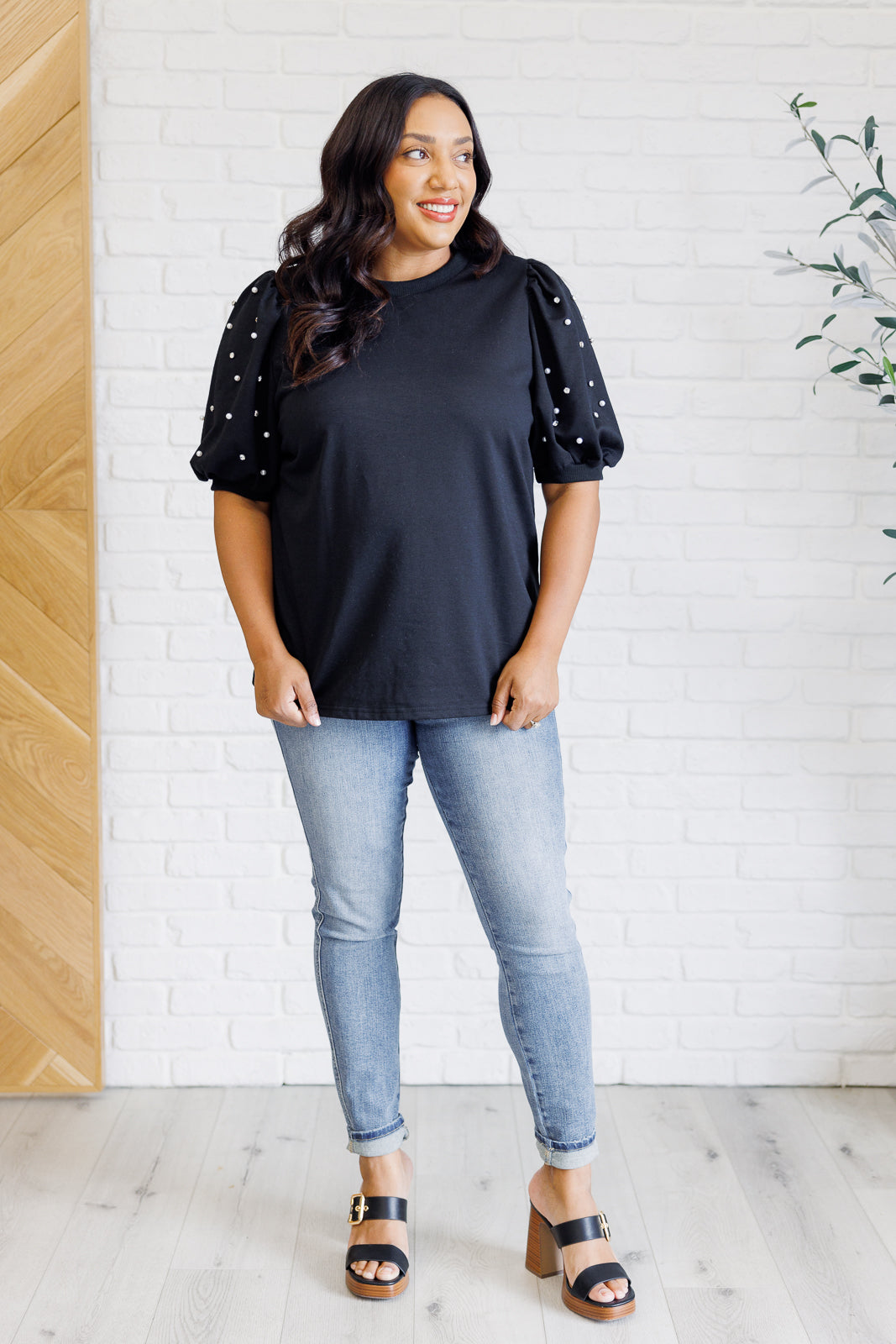 Diamonds and Pearls Puff Sleeve Top in Black Southern Soul Collectives