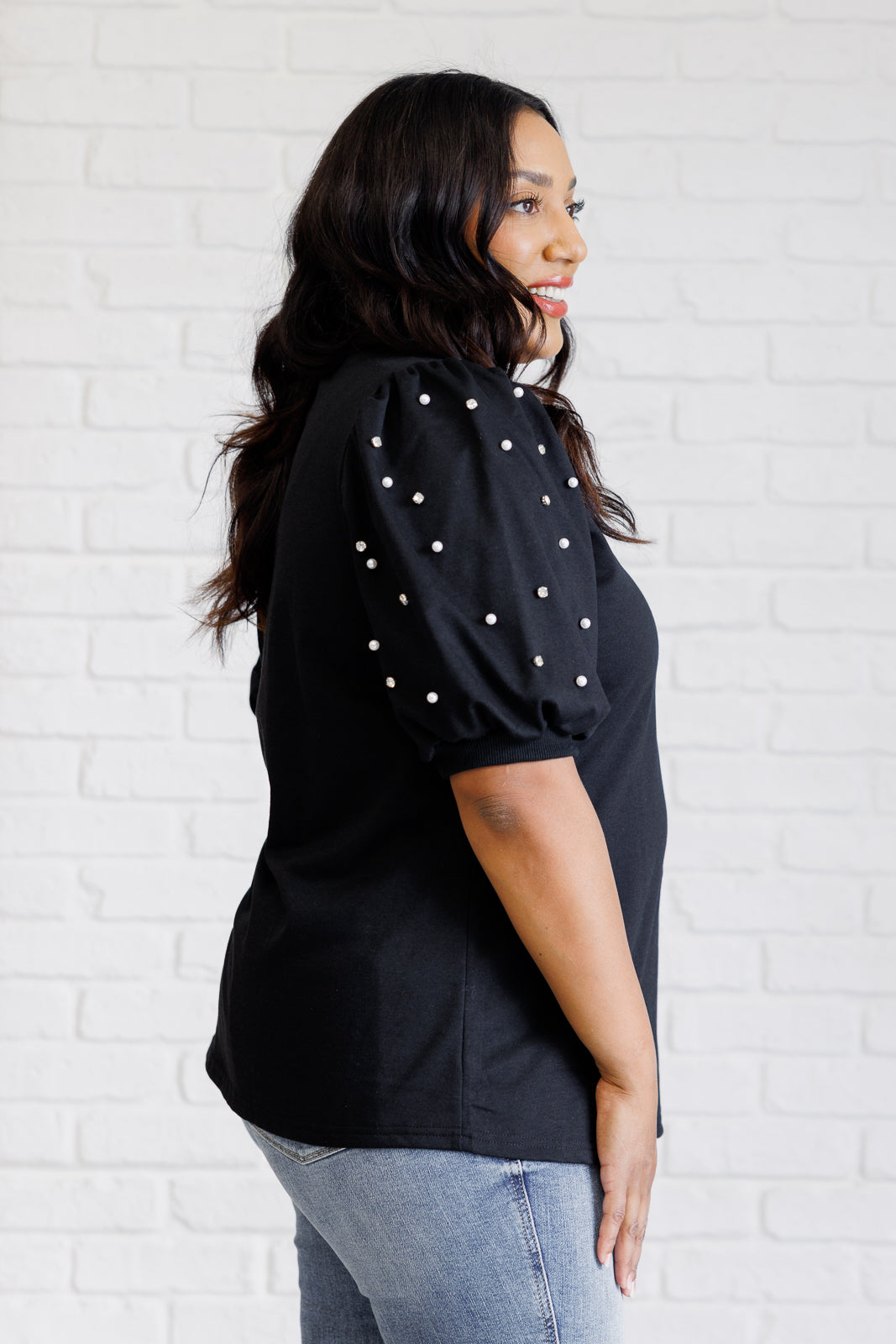 Diamonds and Pearls Puff Sleeve Top in Black Southern Soul Collectives