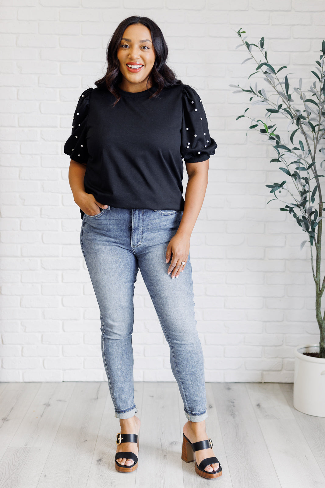 Diamonds and Pearls Puff Sleeve Top in Black Southern Soul Collectives