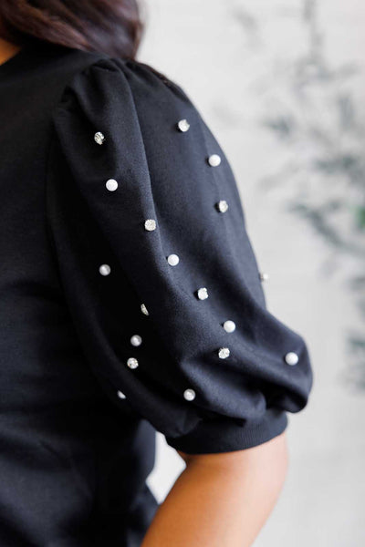 Diamonds and Pearls Puff Sleeve Top in Black Southern Soul Collectives