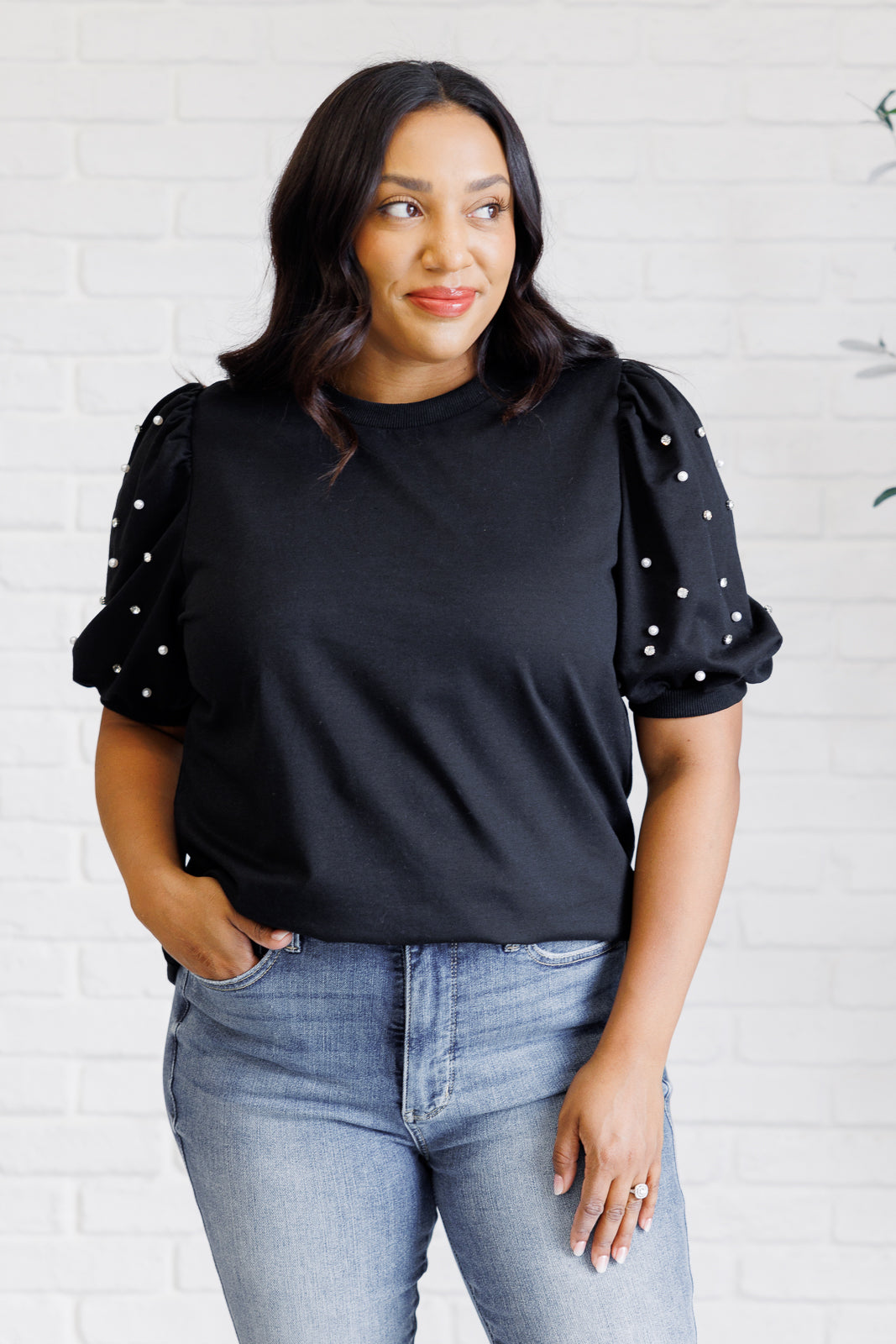 Diamonds and Pearls Puff Sleeve Top in Black Southern Soul Collectives