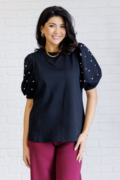 Diamonds and Pearls Puff Sleeve Top in Black Southern Soul Collectives