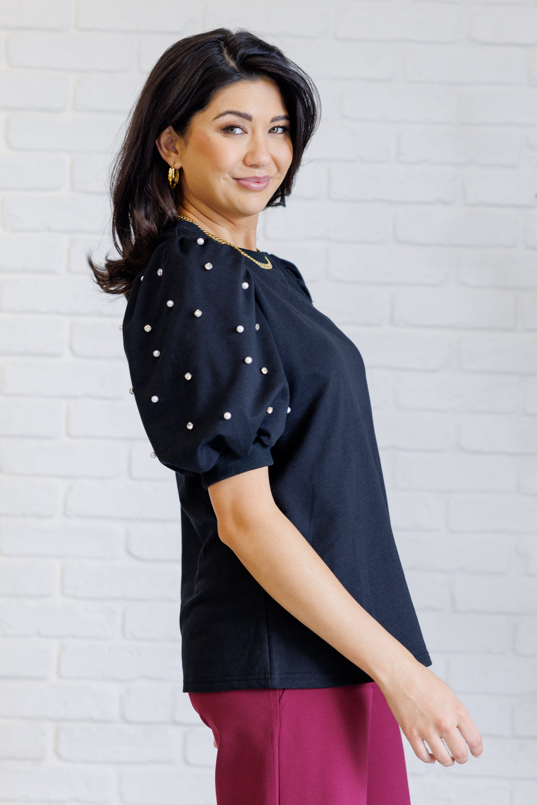 Diamonds and Pearls Puff Sleeve Top in Black Southern Soul Collectives