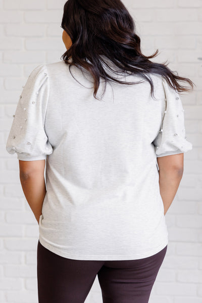 Diamonds and Pearls Puff Sleeve Top in Light Grey Southern Soul Collectives