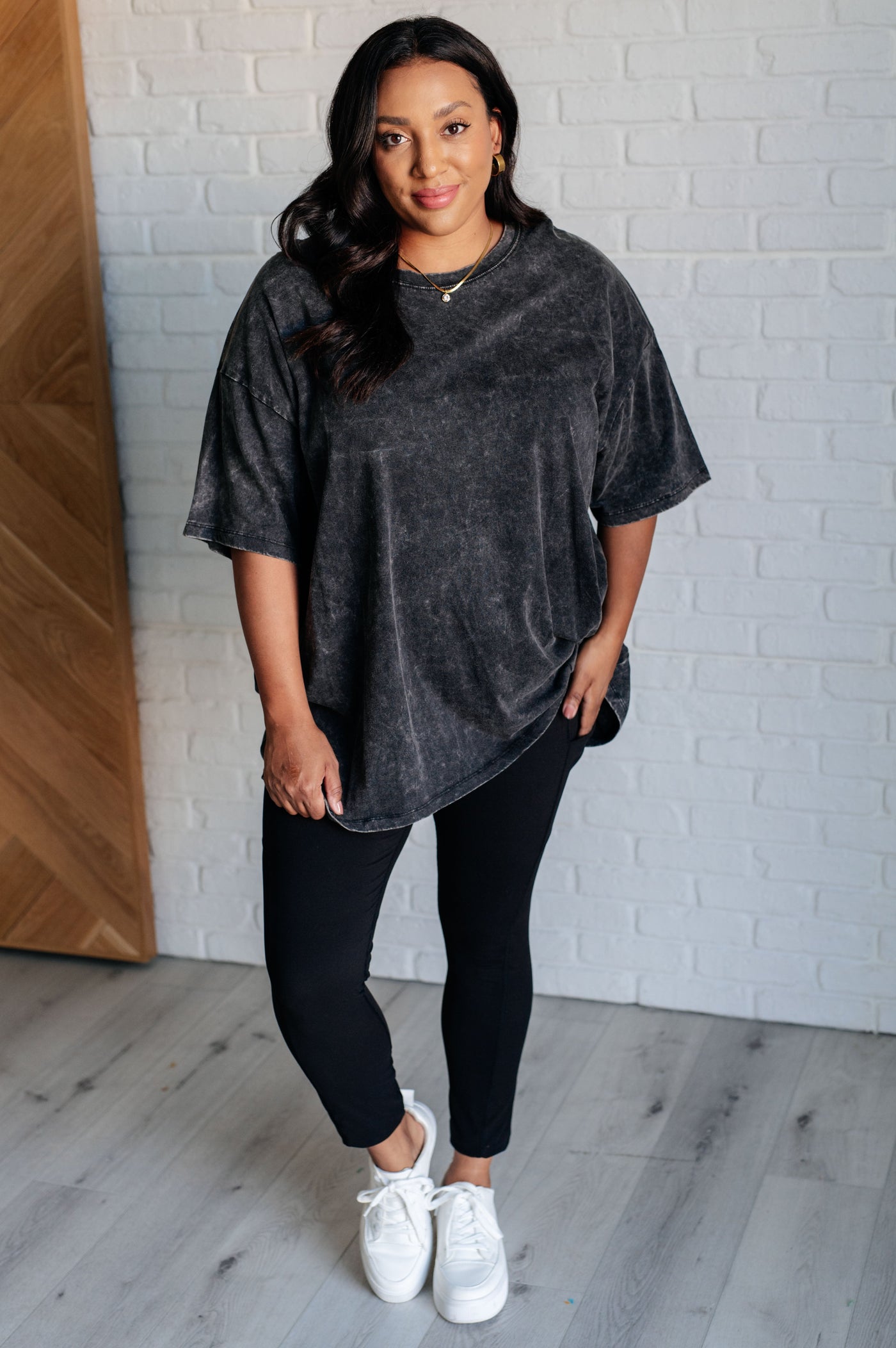 Don't Mind Me Mineral Wash Drop Shoulder Tee in Ash Black Southern Soul Collectives