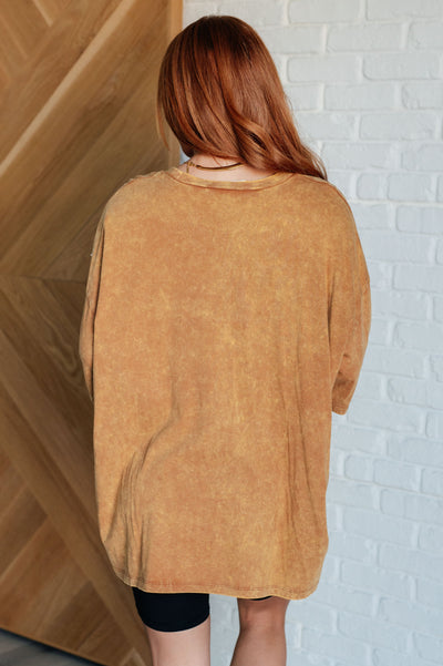 Don't Mind Me Mineral Wash Drop Shoulder Tee in Deep Camel Southern Soul Collectives