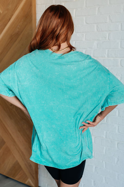 Don't Mind Me Mineral Wash Drop Shoulder Tee in Turquoise Southern Soul Collectives