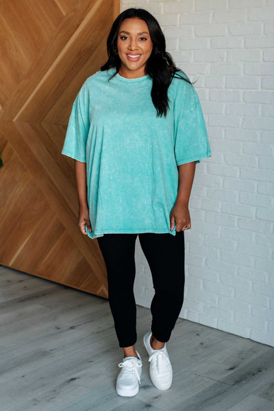 Don't Mind Me Mineral Wash Drop Shoulder Tee in Turquoise Southern Soul Collectives