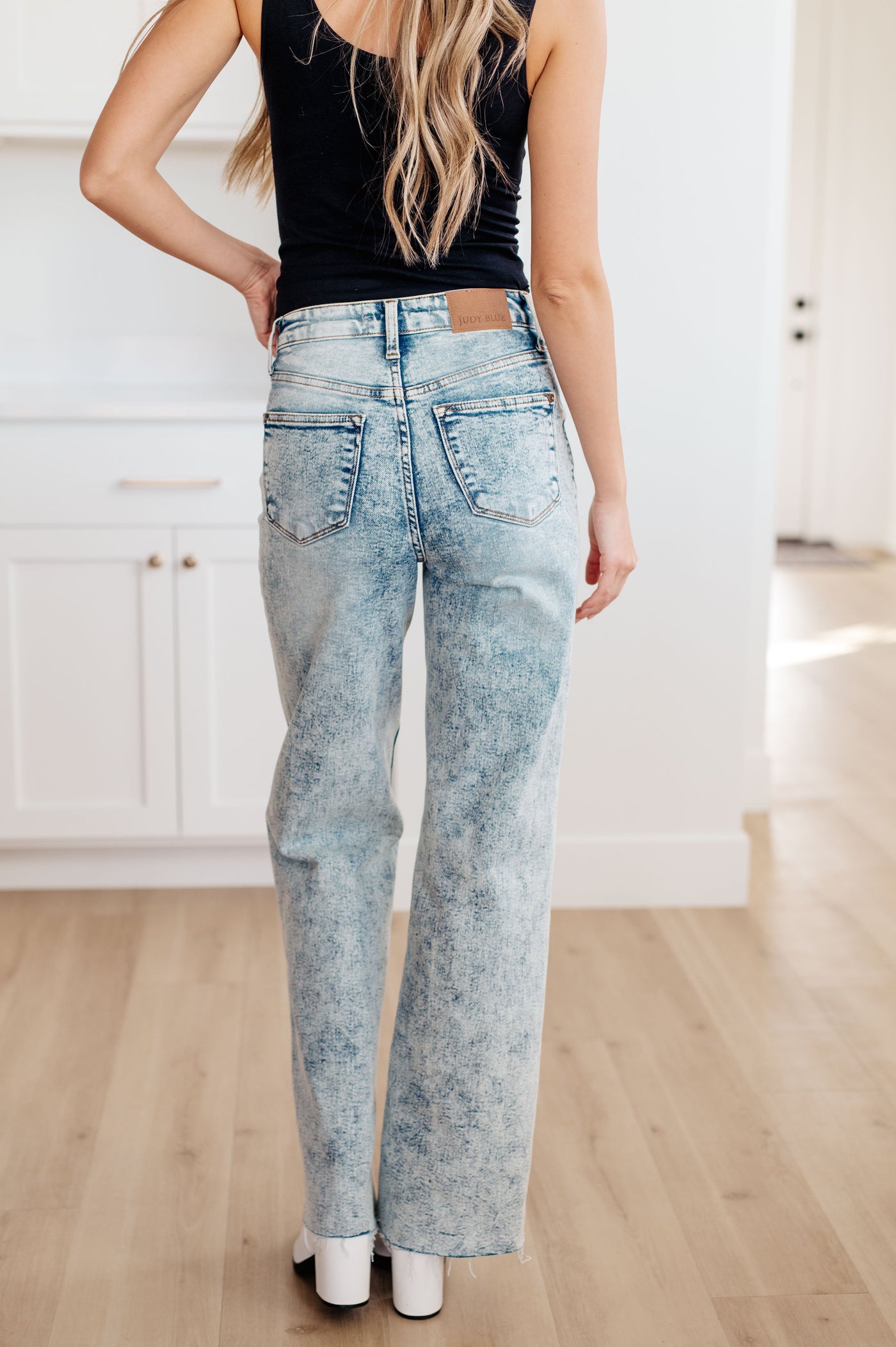 Judy Blue Dory High Waist Mineral Wash Raw Hem Wide Leg Jeans Womens Southern Soul Collectives