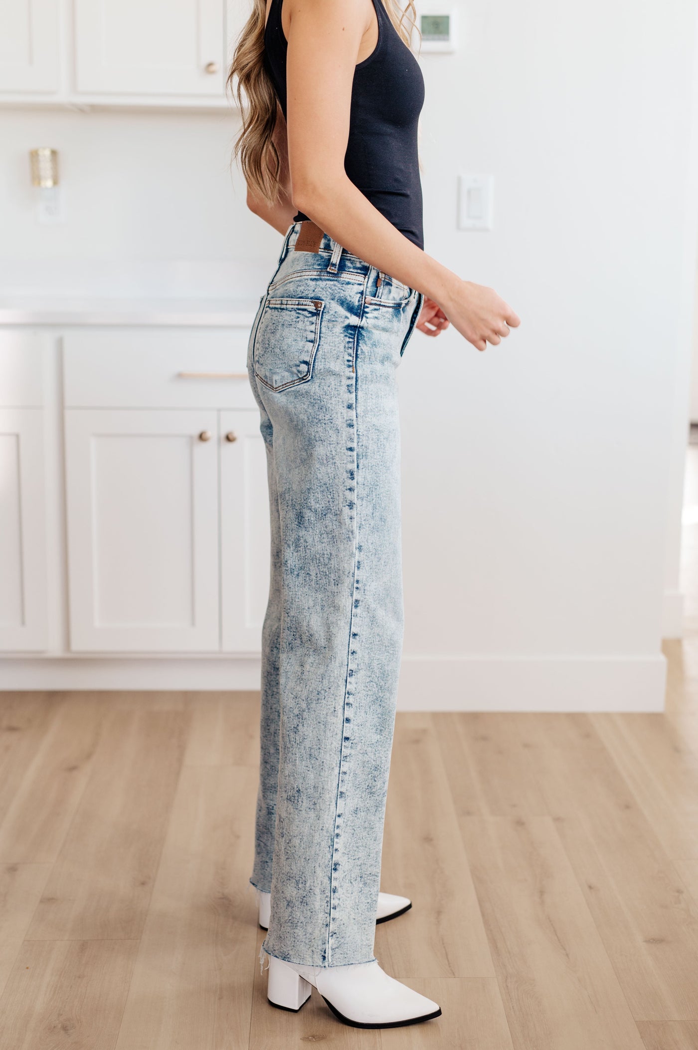 Judy Blue Dory High Waist Mineral Wash Raw Hem Wide Leg Jeans Womens Southern Soul Collectives