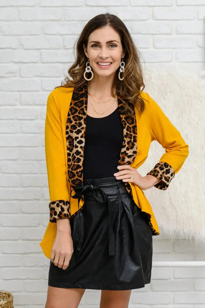 Dream Animal Print Blazer in Mustard Womens Southern Soul Collectives