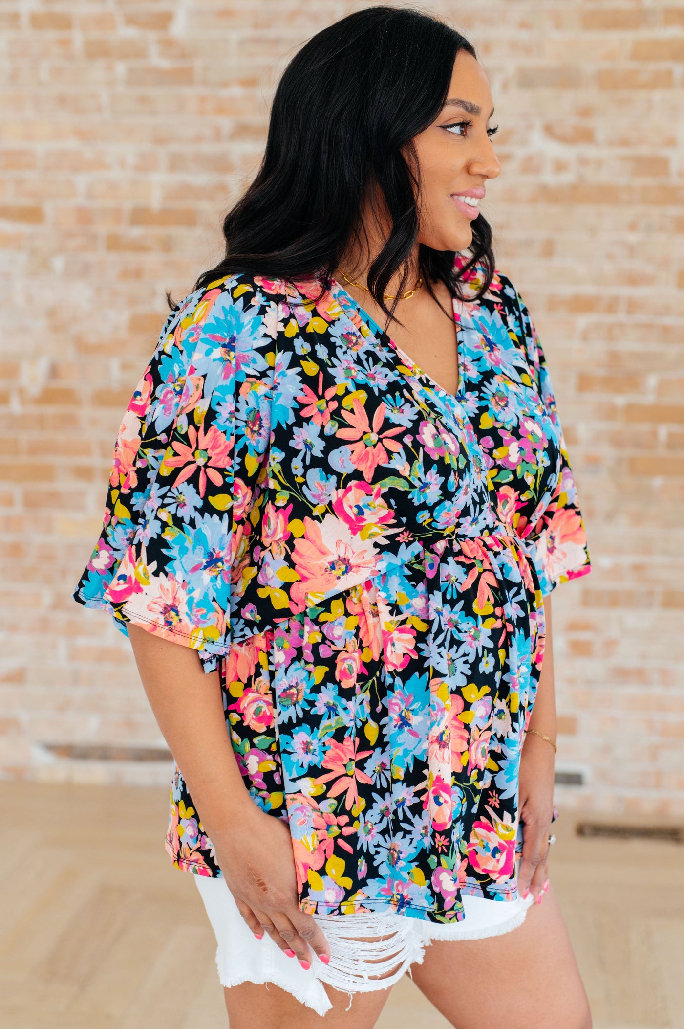 Dreamer Peplum Top in Black Multi Floral Southern Soul Collectives