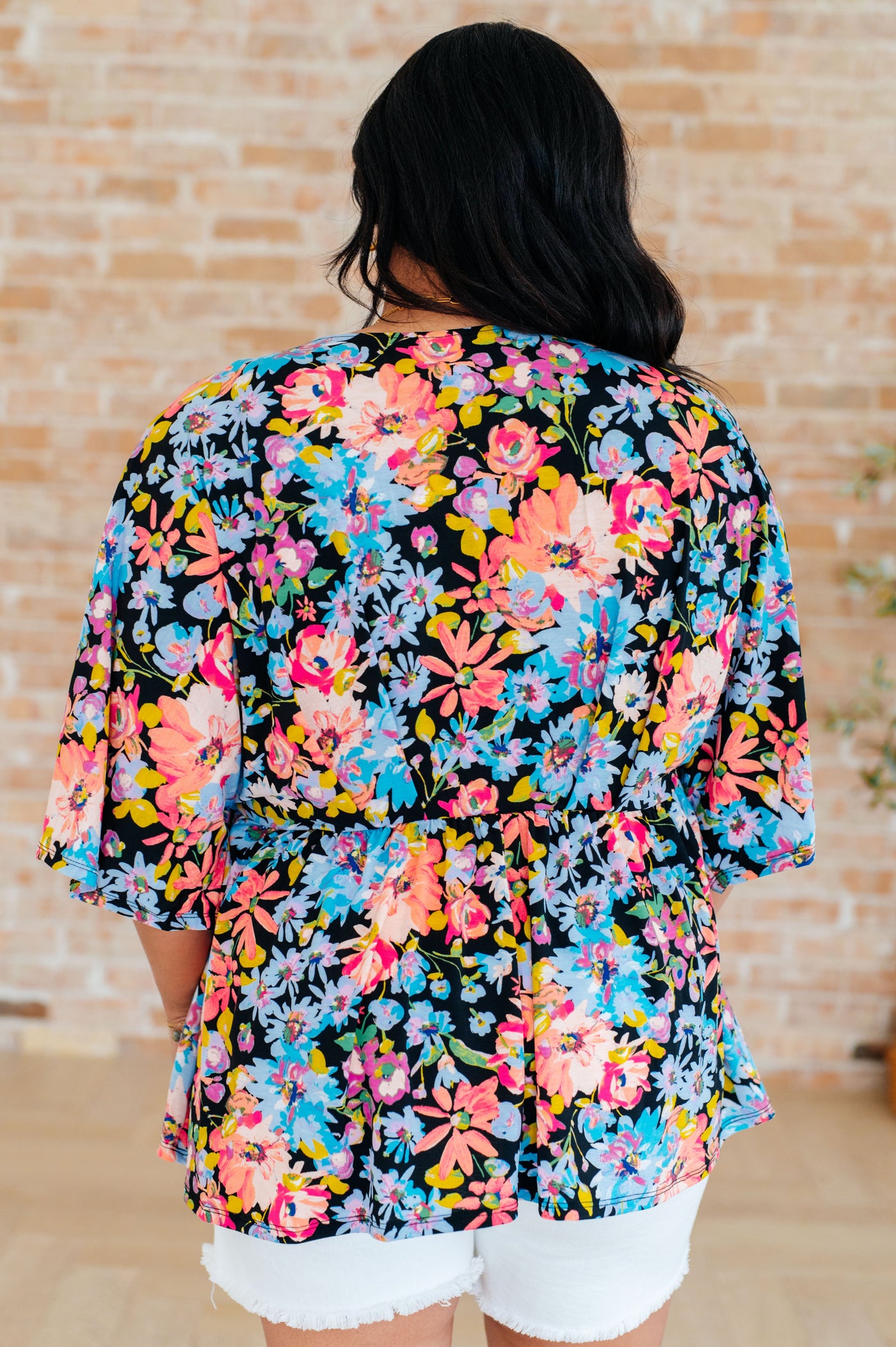 Dreamer Peplum Top in Black Multi Floral Southern Soul Collectives