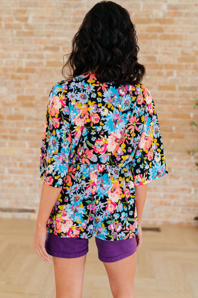 Dreamer Peplum Top in Black Multi Floral Southern Soul Collectives