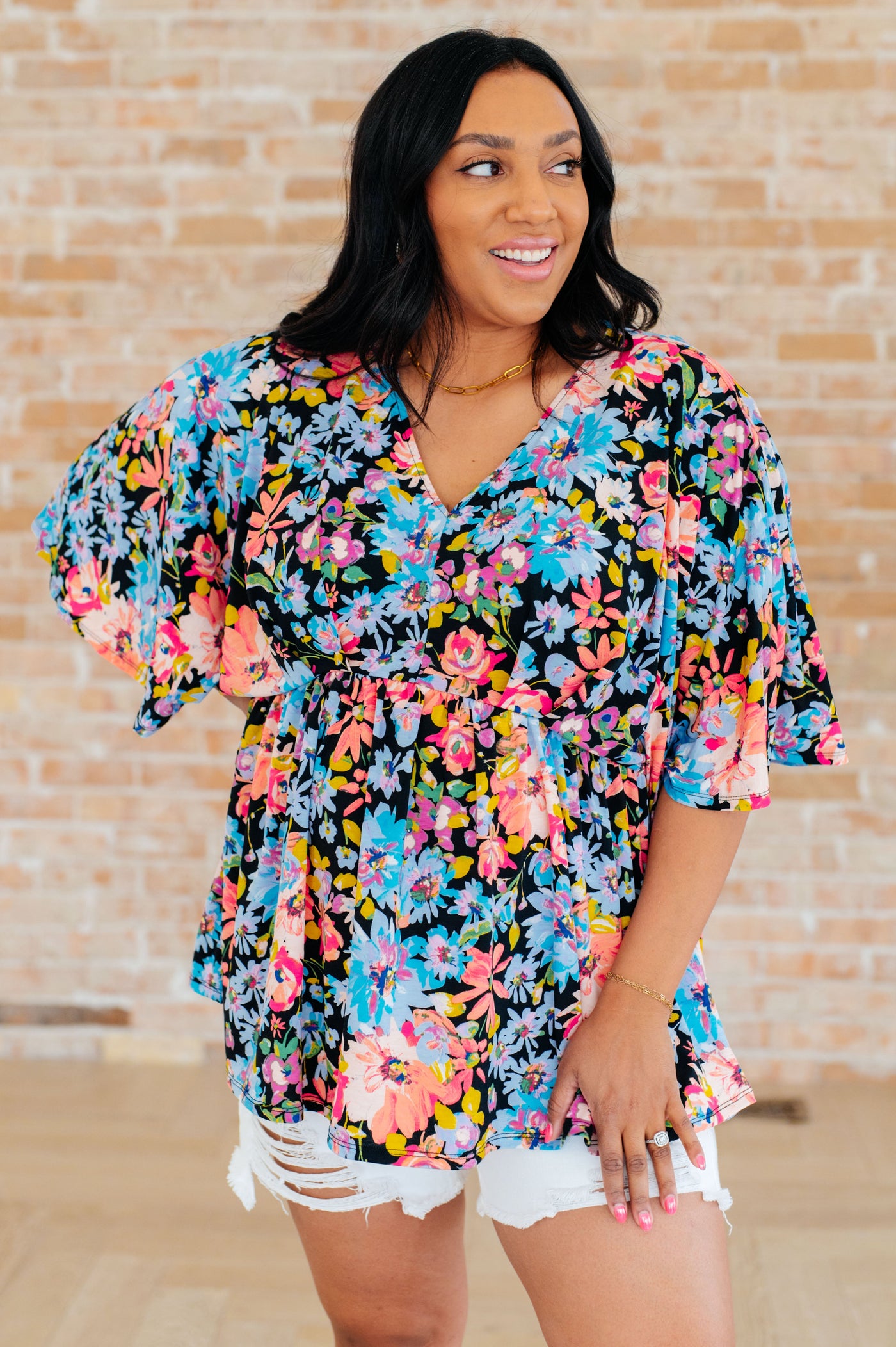 Dreamer Peplum Top in Black Multi Floral Southern Soul Collectives