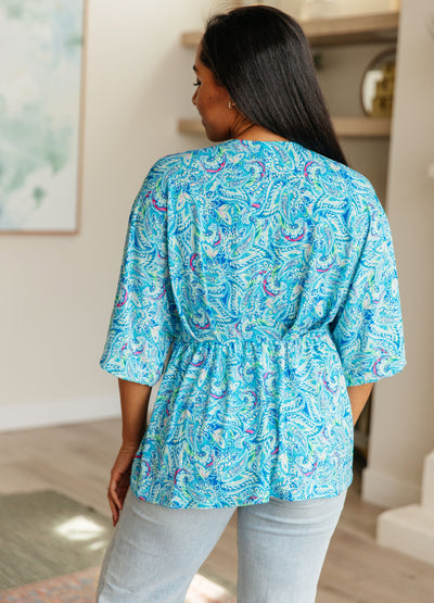 Dreamer Peplum Top in Blue and Teal Paisley Southern Soul Collectives