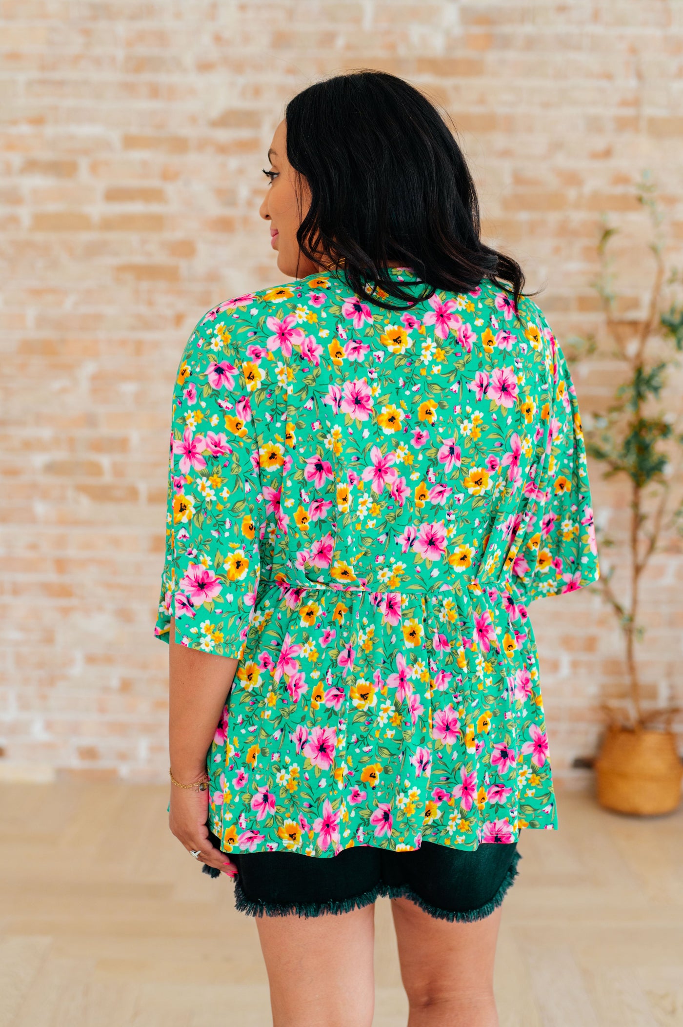 Dreamer Peplum Top in Emerald and Pink Floral Southern Soul Collectives