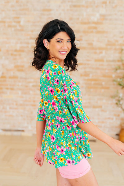 Dreamer Peplum Top in Emerald and Pink Floral Southern Soul Collectives