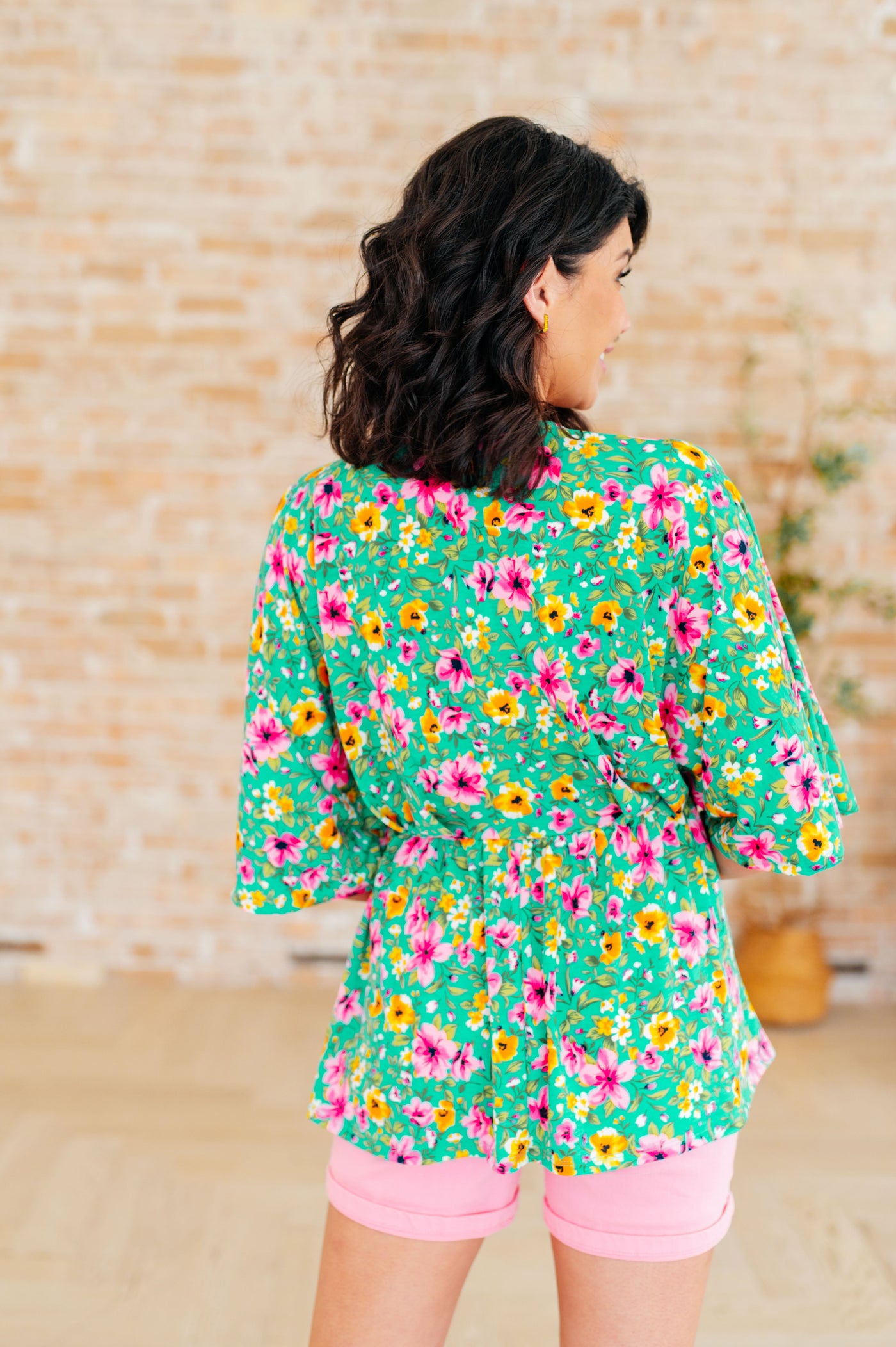 Dreamer Peplum Top in Emerald and Pink Floral Southern Soul Collectives