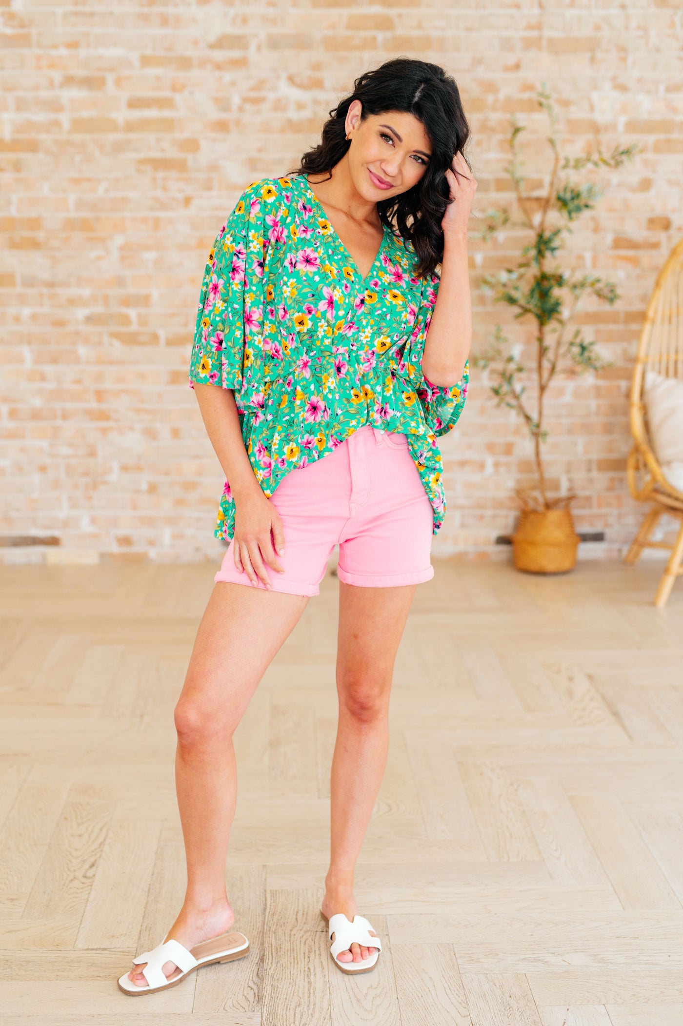 Dreamer Peplum Top in Emerald and Pink Floral Southern Soul Collectives