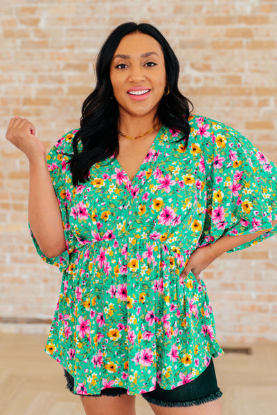 Dreamer Peplum Top in Emerald and Pink Floral Southern Soul Collectives