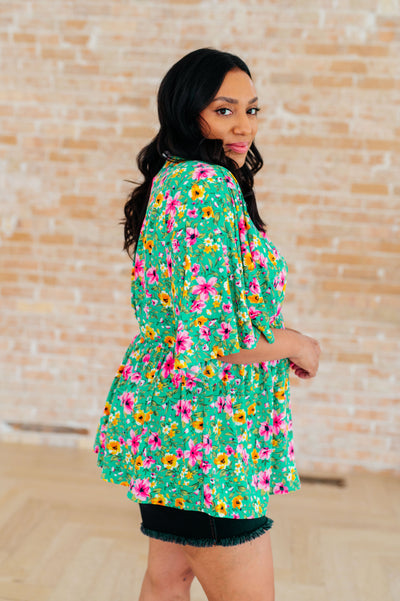 Dreamer Peplum Top in Emerald and Pink Floral Southern Soul Collectives