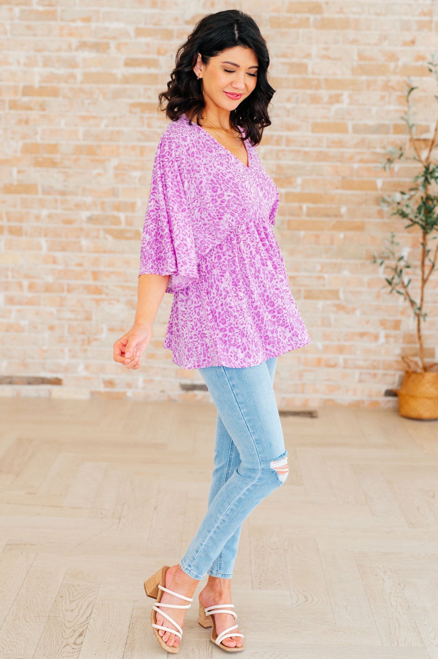 Dreamer Peplum Top in Lavender Leopard Southern Soul Collectives