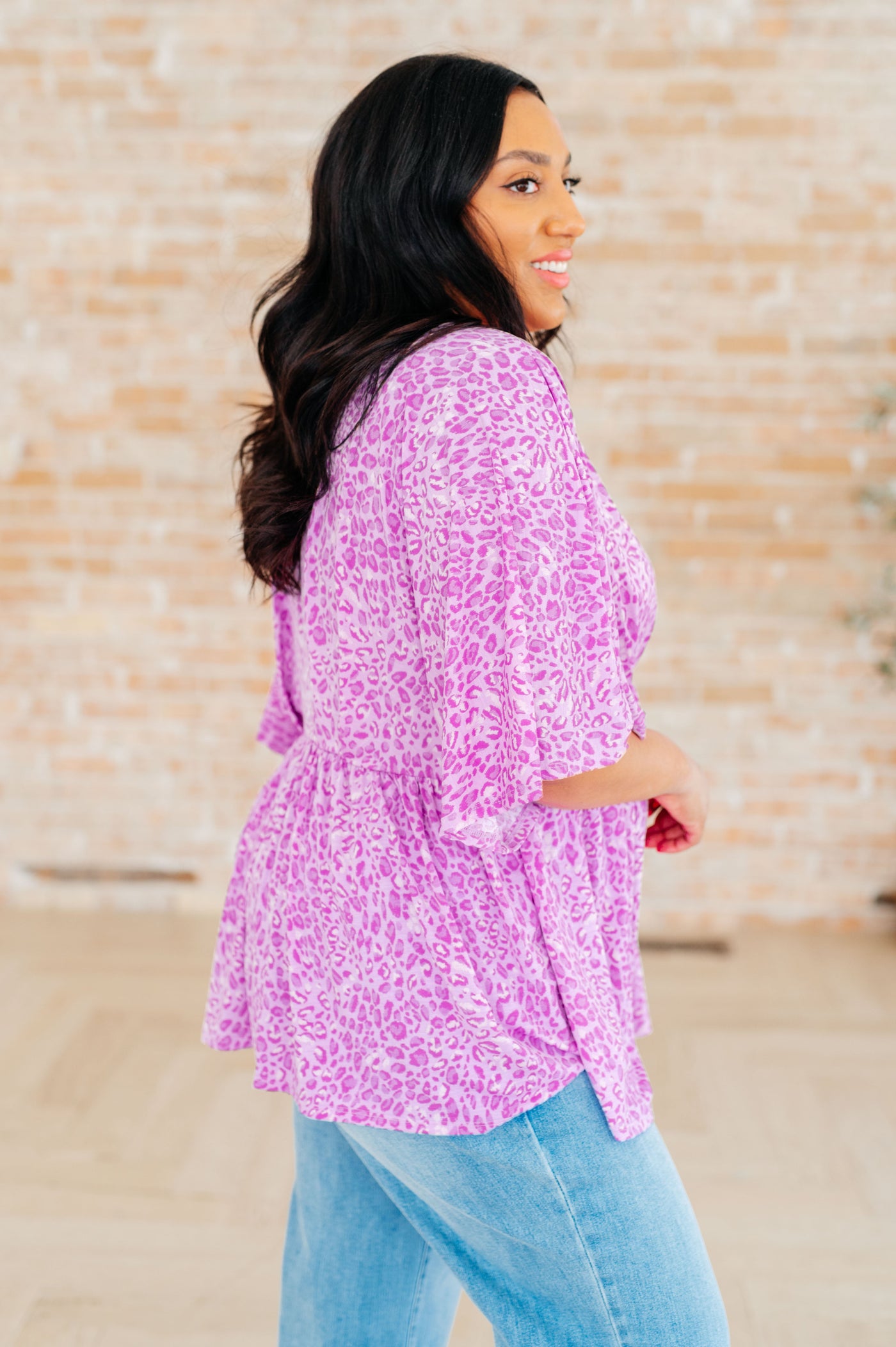 Dreamer Peplum Top in Lavender Leopard Southern Soul Collectives