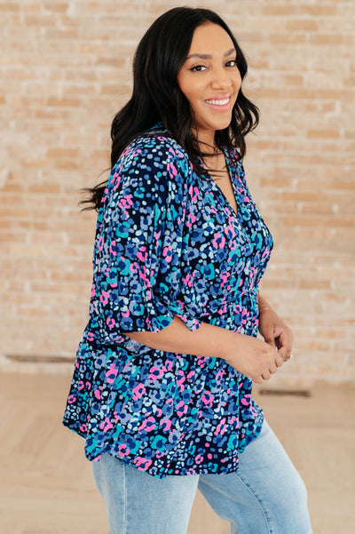 Dreamer Peplum Top in Navy and Lavender Animal Print Southern Soul Collectives