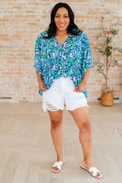 Dreamer Peplum Top in Navy and Mint Floral Southern Soul Collectives